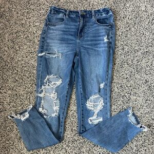 Blue American eagle ripped high rise skinny jeans